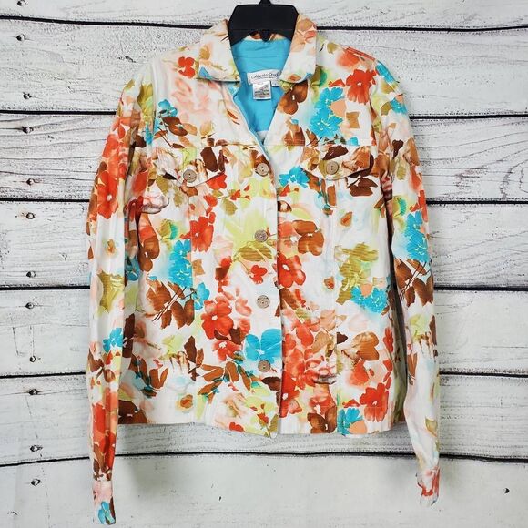 Coldwater Creek Floral Print Blazer Jacket Size L - Picture 1 of 6